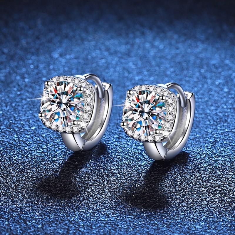 Sterling Moissanite Stud Earrings Geometric Square Design Lightweight Luxury Ear Jewelry Women 925 Sterling Silver