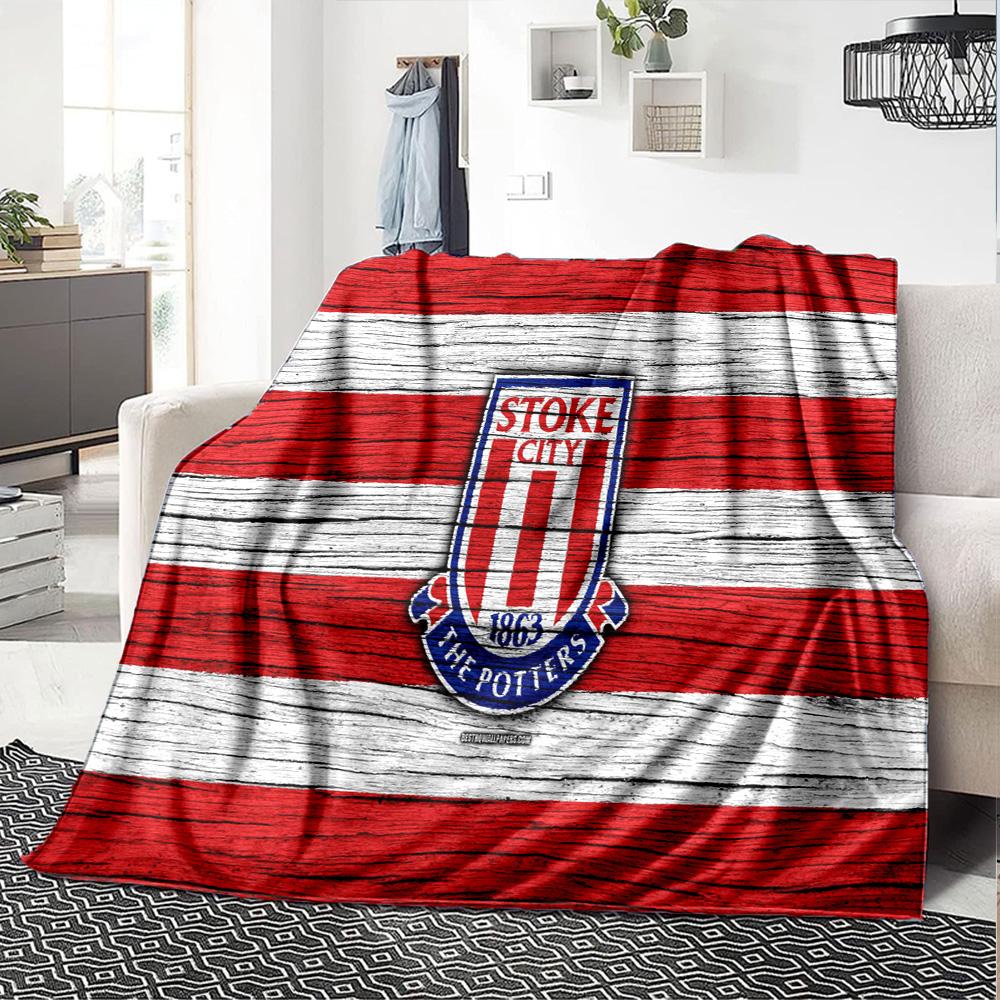 Stoke Football Club Flannel Blanket, Soft Polyester, Modern Design, All-Season for Camping, Travel, Gifts for Holidays or Birthdays