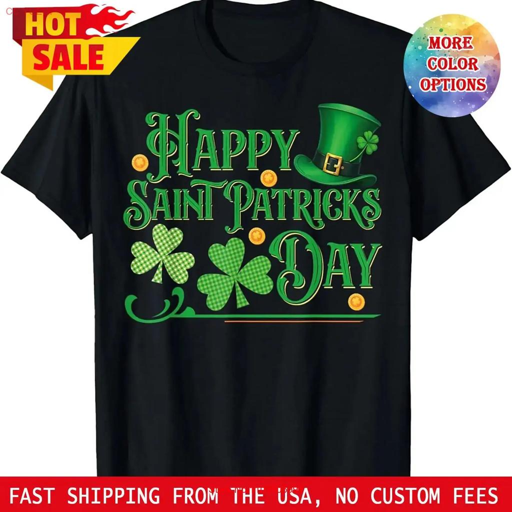 St Patricks Shamrock Happy Saint Day Clover T Shirt Vintage Graphic Top For Everyday Wear Slightly Casual Stretched