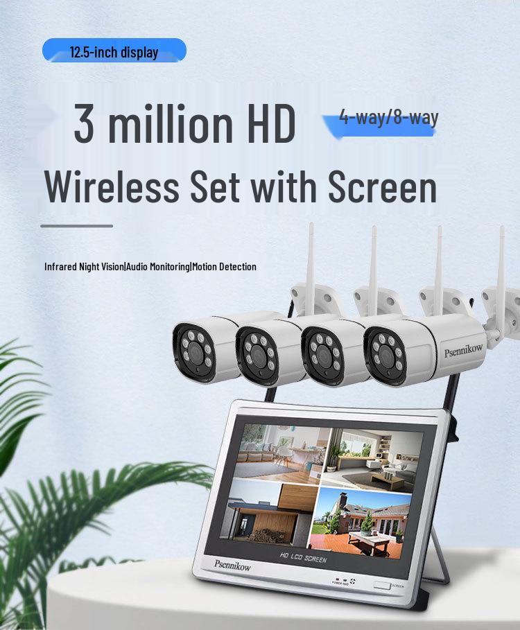 Wireless 4/8-Channel CCTV Monitoring Kit with Screen & 3MP WiFi Cameras