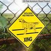 2D Flat 1pc Golden Retriever Crossing Sign - Pet Owner Gift, Vintage Caution Decoration - Bright Yellow & Black Metal Tin Poster - Indoor/Outdoor