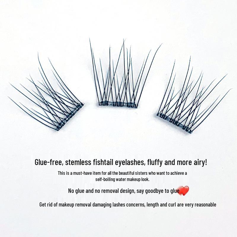 Mengjie Shangpin Large Capacity Stemless Fishtail Self-Adhesive Cluster Eyelashes - Natural Look for Beginners