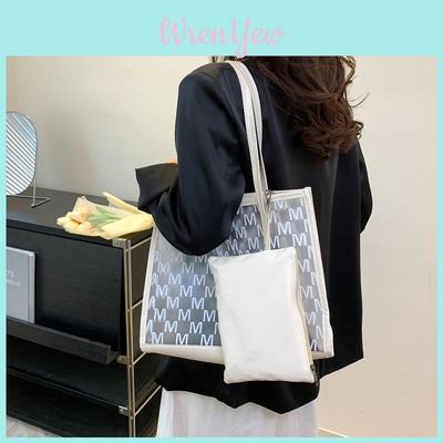 Pvc Bag For Women With Large Capacity And Letter M Print Design For Daily Use