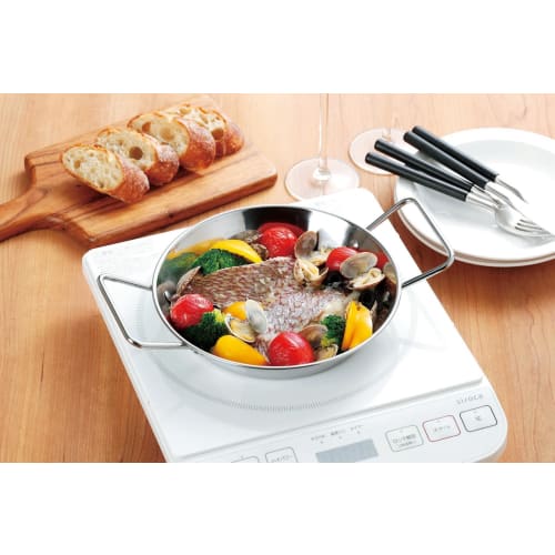 Kakusei Paella Pan, 20cm X 3.5cm, Direct Heat, Induction, Oven Compatible, Stainless Steel, Outdoor/Camping PP-14