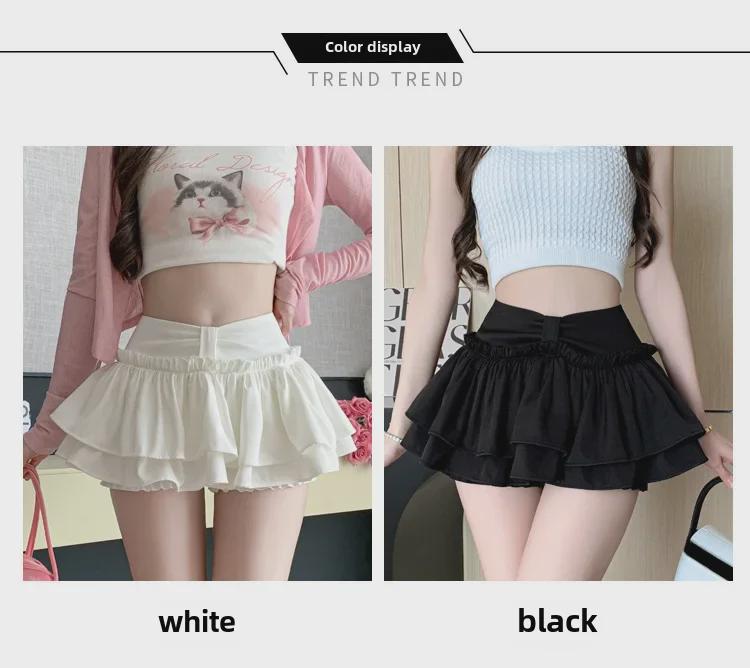 Damen Sommer Ballett-Stil Puffiger A-Linien Minirock mit Rüschendetails