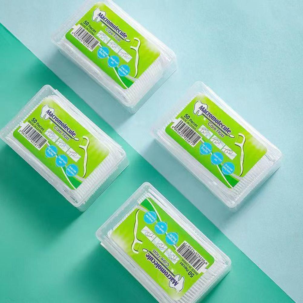 50 Dental Floss in A Disposable Box Household Plastic Bow Shaped Independent Dental Floss Household Oral Care Products