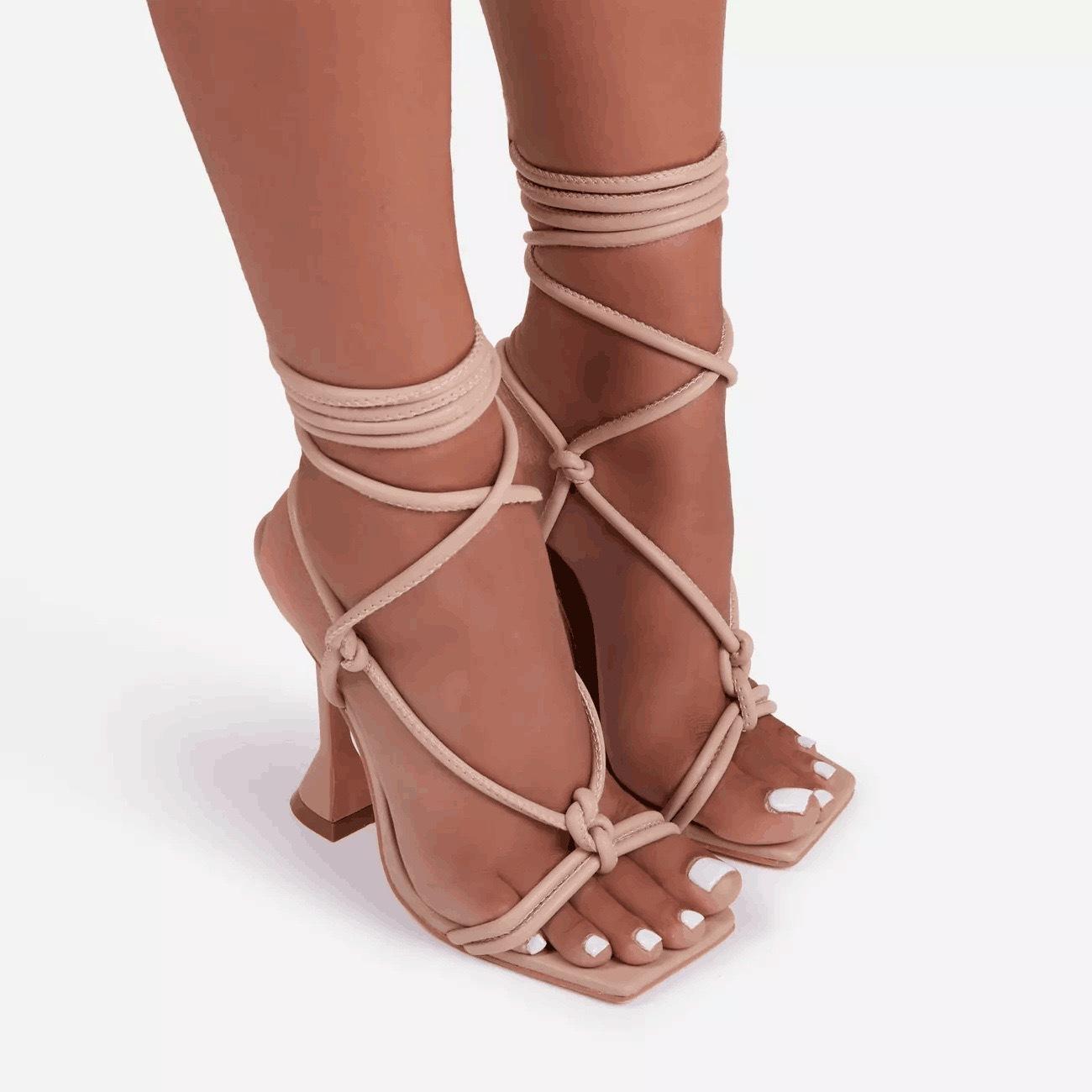 

2025 summer new product anklet strap square head high heel sandals women s cross fashion sandals large size 4243 43