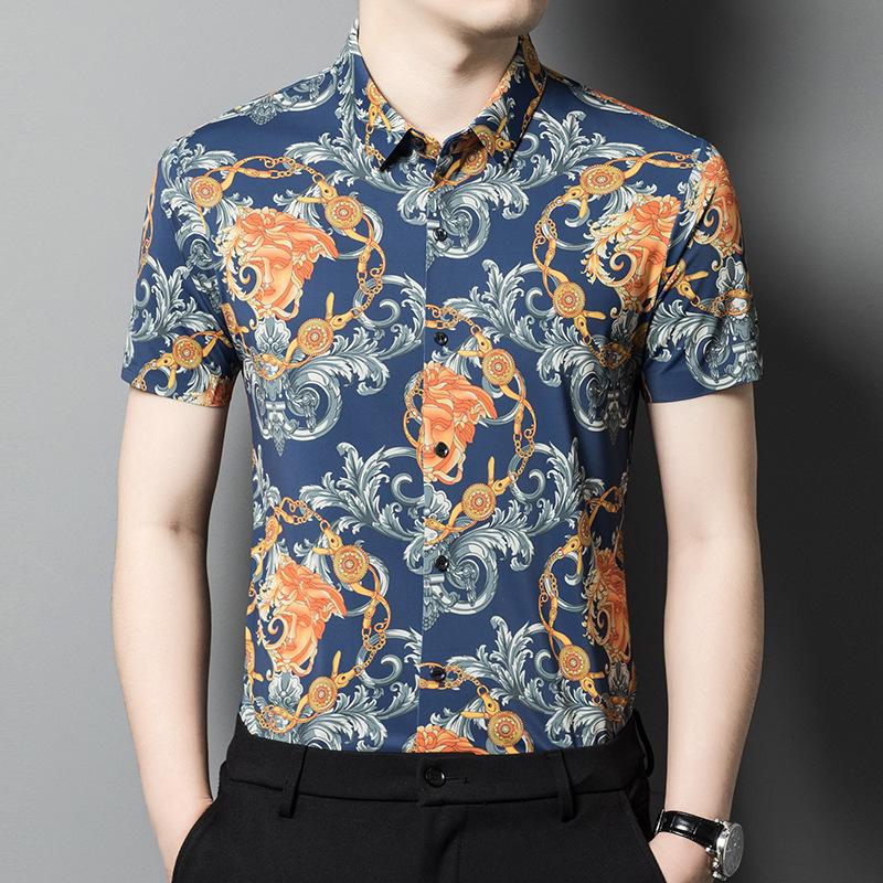 

Новая летняя рубашка, мужская рубашка с коротким рукавом и цветочным принтом в китайском стиле, тонкая мужская одежда с короткими рукавами XXXXL синий