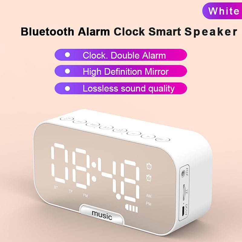 Digital Mirror Surface Alarm Clock With Bt Speaker Fm Radio Dual Alarms Electronic Desktop Clock Rechargeable Portable Player