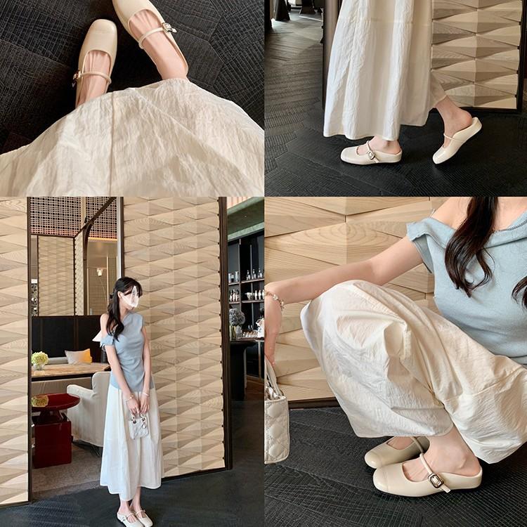 [] Halbschlappen-Version~ 35mm innere Höhenzunahme-Schnalle mit Mary Jane Taschenkopf Halbschlappen Damen Sandalen Sommer