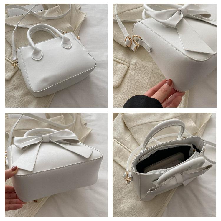 Cute Bowknot Handbag for Women, Simple Solid Color Shoulder Crossbody Bag, Street Style Small Square Purse CLE