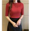 Slim Casual Base Knitted Shirts Women Pullover Half Sleeve Casual Sweater Blouses Women Solid Basic Tee Tops 13466