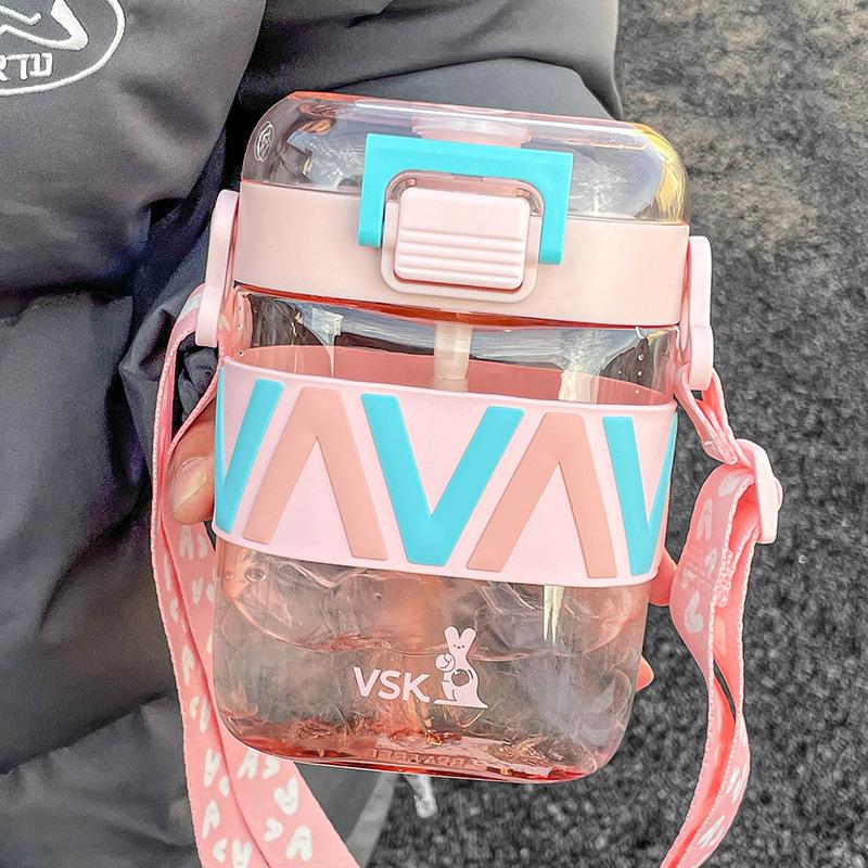 Water Cup Girls Large Capacity High Value Plastic Student Straw Cup Men Drop Resistant High Temperature Square Kettle Portable