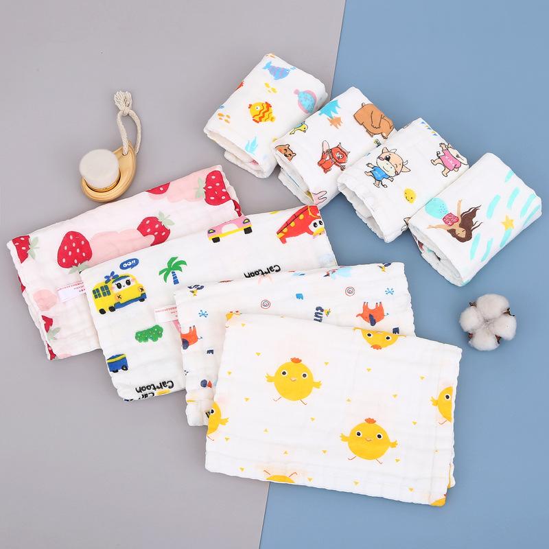 6 Layer Pure Cotton Gauze Kids Square Towel Soft Absorbent Printed Face Wash Cloth Baby Bib