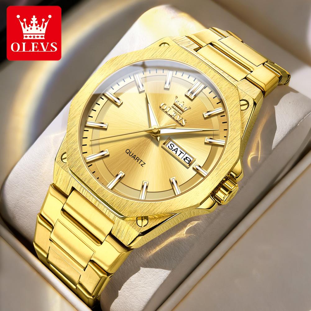OLEVS Men's Watches Classic Luxury Fine Steel Original Quartz Wristwatch for Man Waterproof Luminous Date Week Trend Fashion New