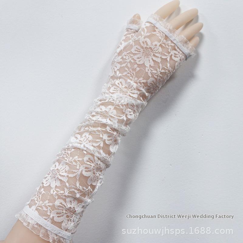 Black Lace Gloves For Brides Wedding Dress Hand Shawl Sexy Sleeve Protector Net Cloth Gloves Women Evening Gown Marriage