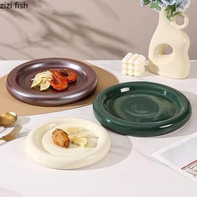 Ensfarvet Donutskakefat Kreativt Keramisk Biffat Dessertfat Salattallerkener Sushi-tallerkener Restaurantutstilling Servise