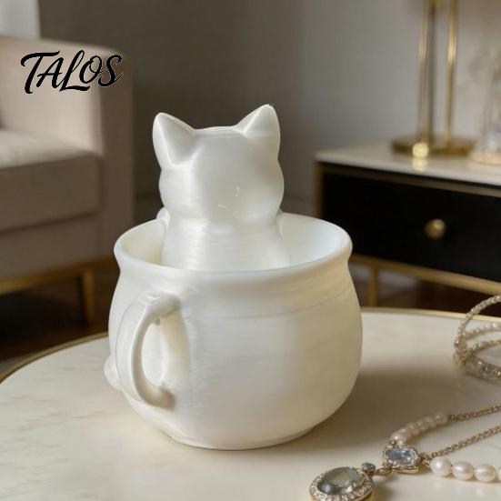 Talos 3D Printed Cat Teacup, Cute Coffee Cup, Figurine Mugs, Holiday and Birthday Gift for Milk Tea Lovers
