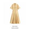 Kaslead New Women Clothes Western Style Imitation Tencel Single-Breasted Shirt Waist Hugging Jumpsuit Long Dress