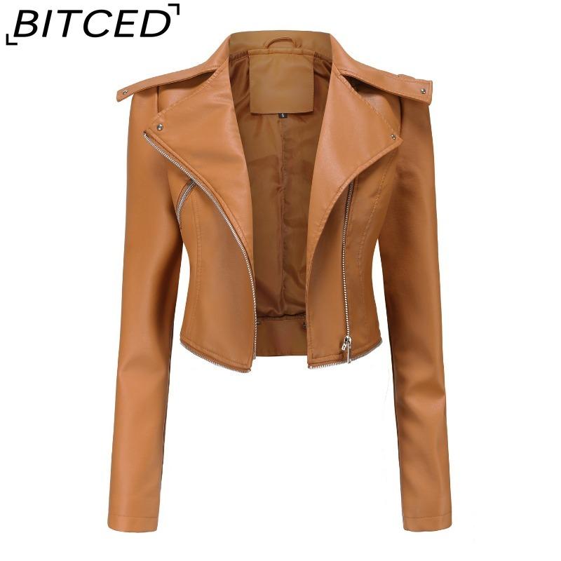 BITCED Women's Leather Jacket with Detachable Hem Spring/Autumn Coat Fashionable Casual Jacket