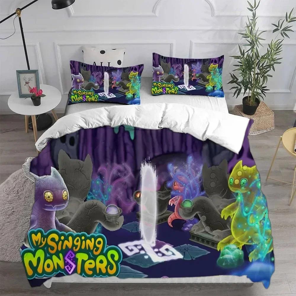 Anime My Singing Monsters Video Game Cartoon Printed Bed Set Duvet Cover Pillowcase Bedding Set Bed Linen Sheet Quilt Full Size