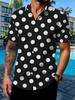Plus Size Men's Multi-Button Short Sleeve Shirt with Polka Dot Pattern, Casual Stand Collar Short Sleeve Shirt, Enlarged Black and White Polka Dot