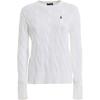 Polo FW23 Einfarbiges Strick-Sweatshirt mit kleinem gesticktem Pony, geripptem Rundhalsausschnitt und langen Ärmeln für Damen, Pullover, Weiß 211706244-007