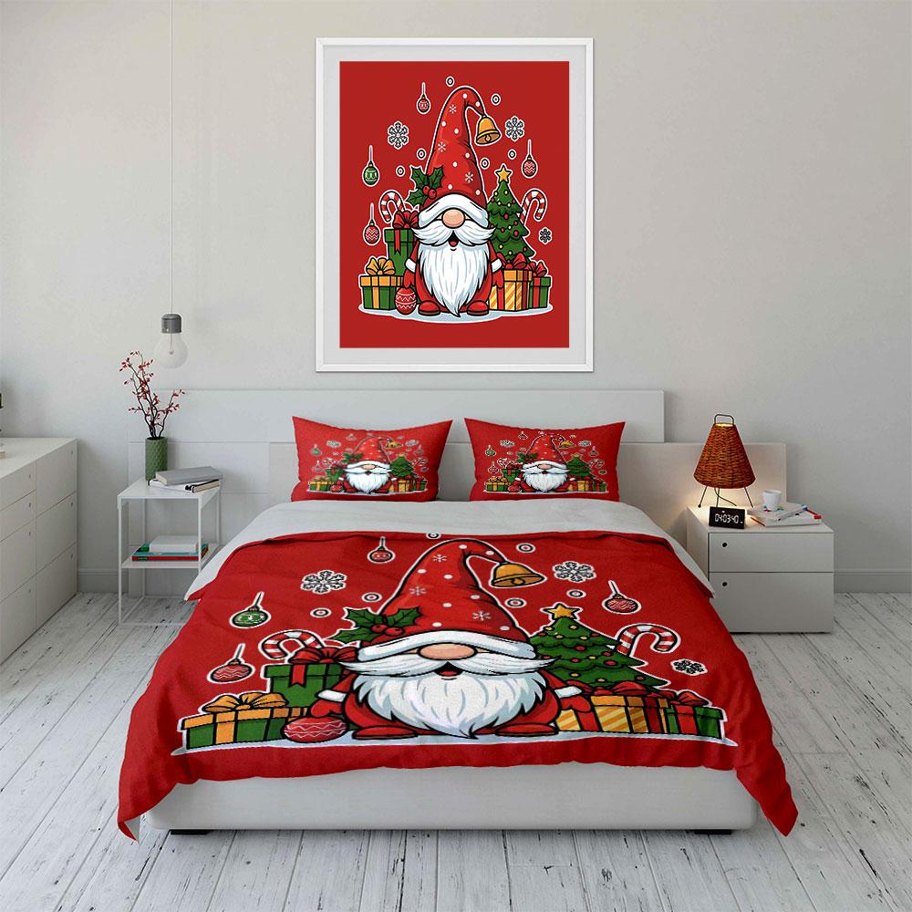Christmas Gnome with Gifts Bedding Duvet Cover Set Duvet Cover Pillowcases (1*Duvet Cover 2*Pillowcases, without duvet insert)