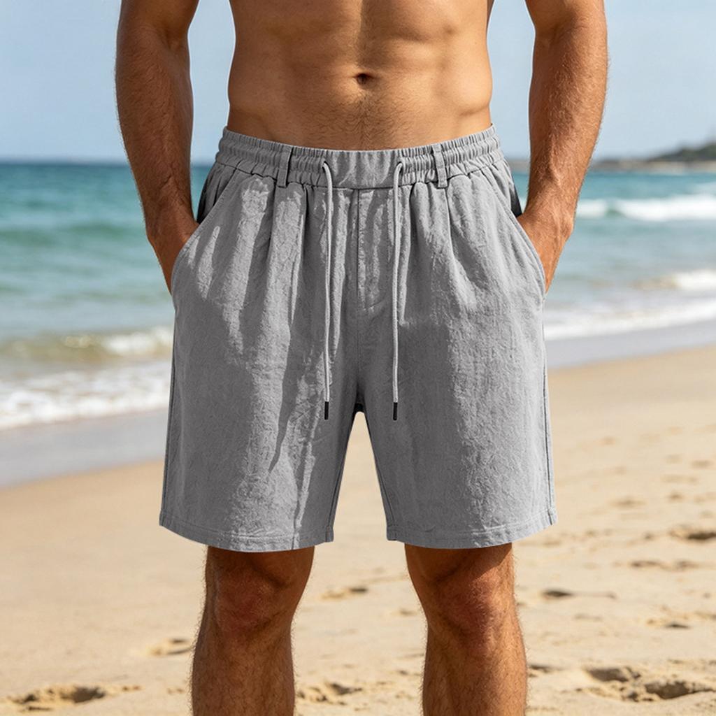 Men's Casual Loose Fit Linen Shorts with Elastic Waistband Drawstring and Pockets for Daily Commute Sport Beachwear