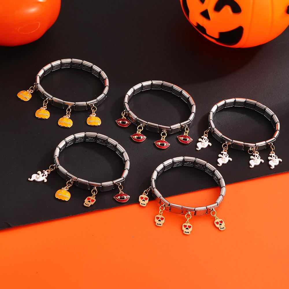 Teschio Spaventoso Zucca Denti da Vampiro Bracciale Ciondolo di Halloween