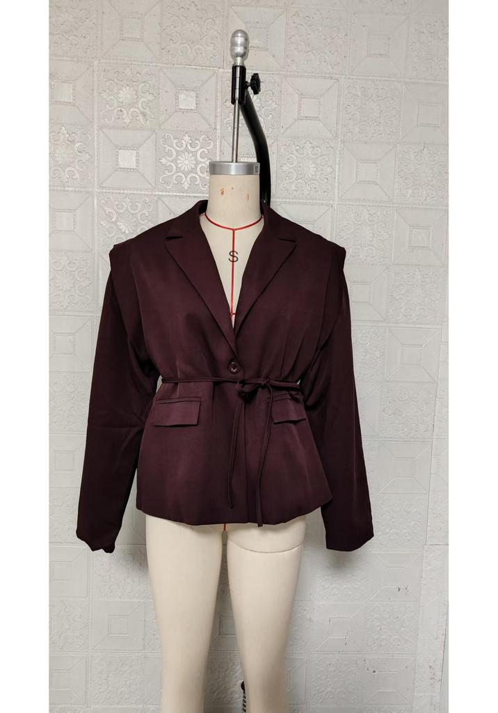 2025 Autumn/Winter European and American Women's Waist-Cinching Lace-Up Loose V-Neck Jacket
