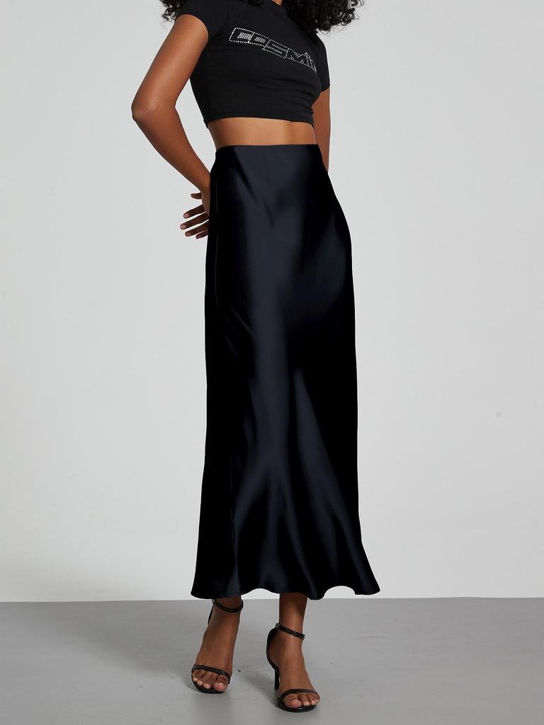 Elegant European and American Style Women's Satin Midi Skirt – Smooth, Slim, and Silky Texture for Summer