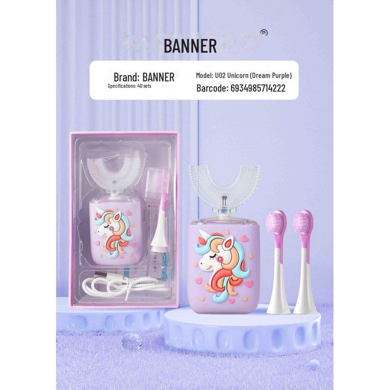 מברשת שיניים חשמלית לילדים עם עיצוב מצויר של אסטרונאוט, דינוזאור וחדי קרן