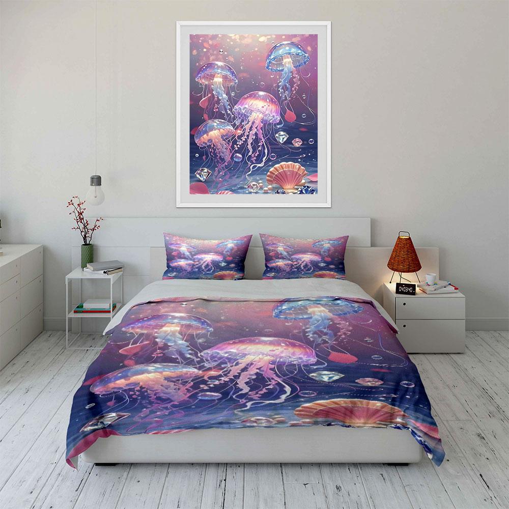 Glowing Jellyfish and Seashells. Bedding Sets Duvet Cover Sets Duvet Covers Pillowcases(1 * Duvet Cover 2 * Pillowcases Without Duvet Insert)