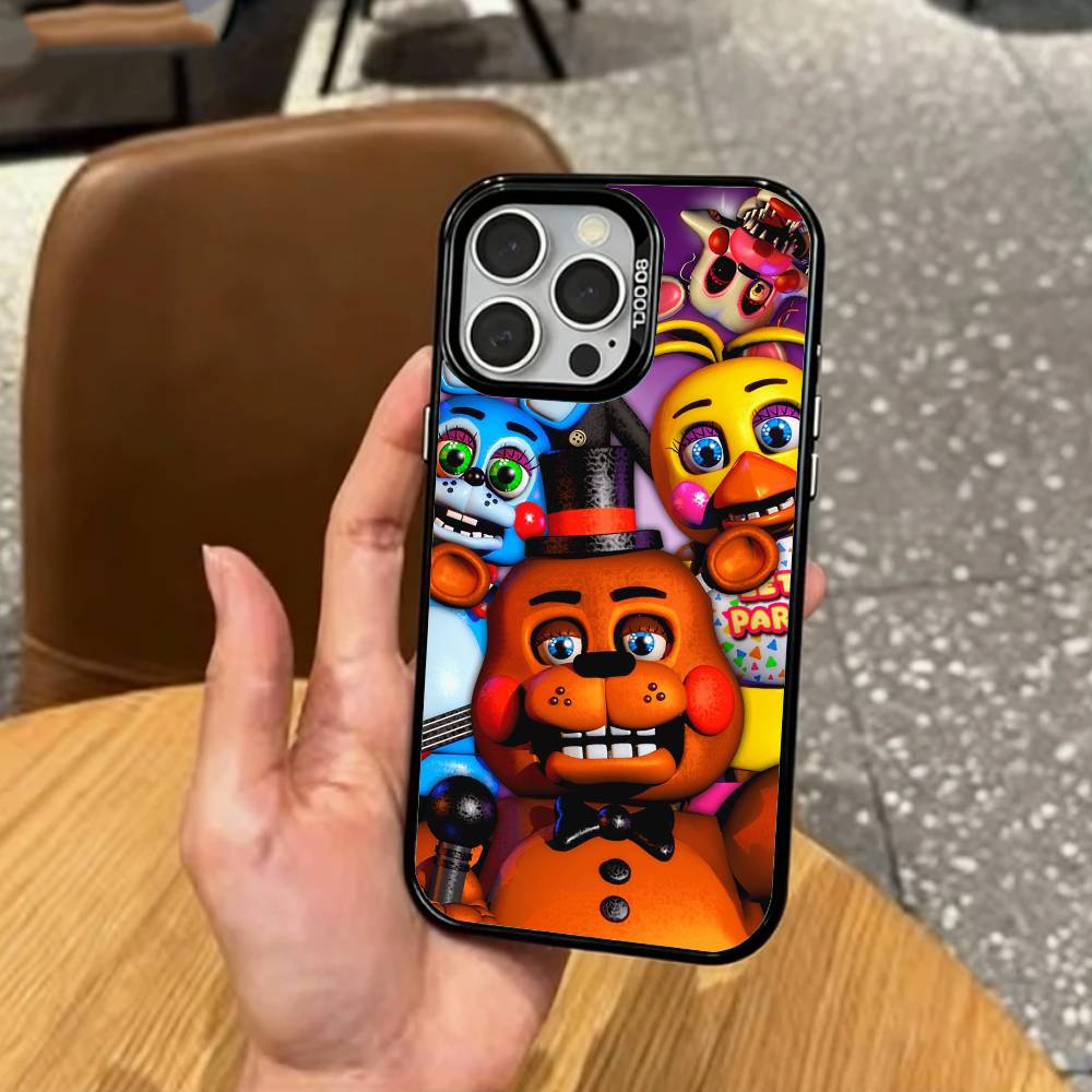 

Five N-Nights At F-Freddys Fnaf Phone Case For iPhone17,16,15,14,13,12,11 Plus,Pro Max Colored Silver Plated Inside Cover iPhone16promax