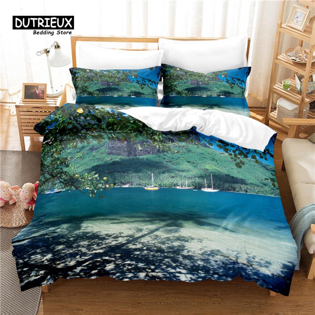 

Beautiful Seaside Bedding Set, 3Pcs Duvet Cover Set, Soft Comfortable Breathable Duvet Cover, For Bedroom Guest Room Decor EU single(135x200cm)