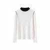 Women's Color-Block Knit Sweater, Long Sleeves, Fine-Spun Wool, French Style, Warm Base Layer for 2025 Autumn/Winter