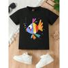 European Size Girls Round-neck Short-sleeved T-shirt with Colorful Fish Blowing Bubbles Pattern Print