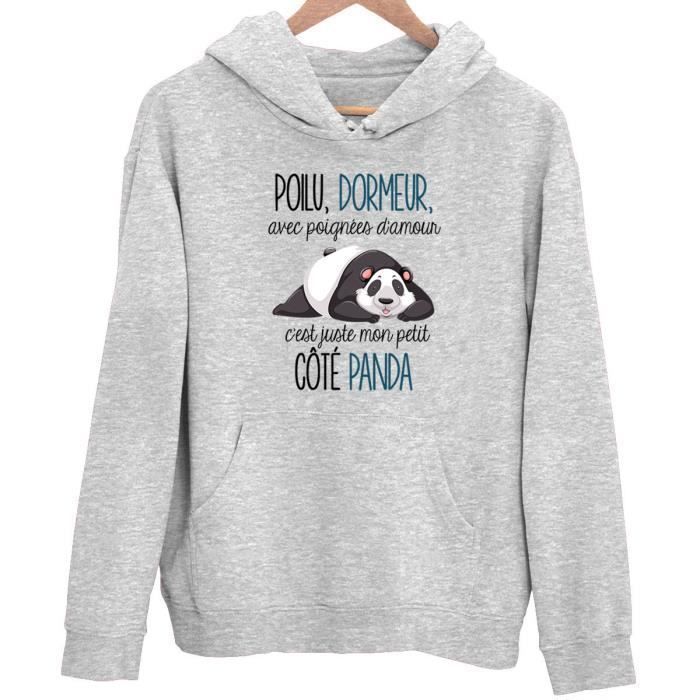 Sweat à capuche - Panda Dormeur - Gris - Manches longues - Col capuche