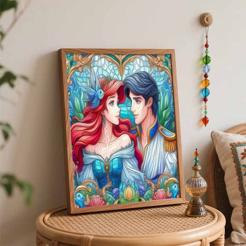 Disney Little Mermaid Stained Glass Painting Kit, Handmade Diy Art Painting Home Wall Decoration, Romantic Royal Couple Creative Crafts