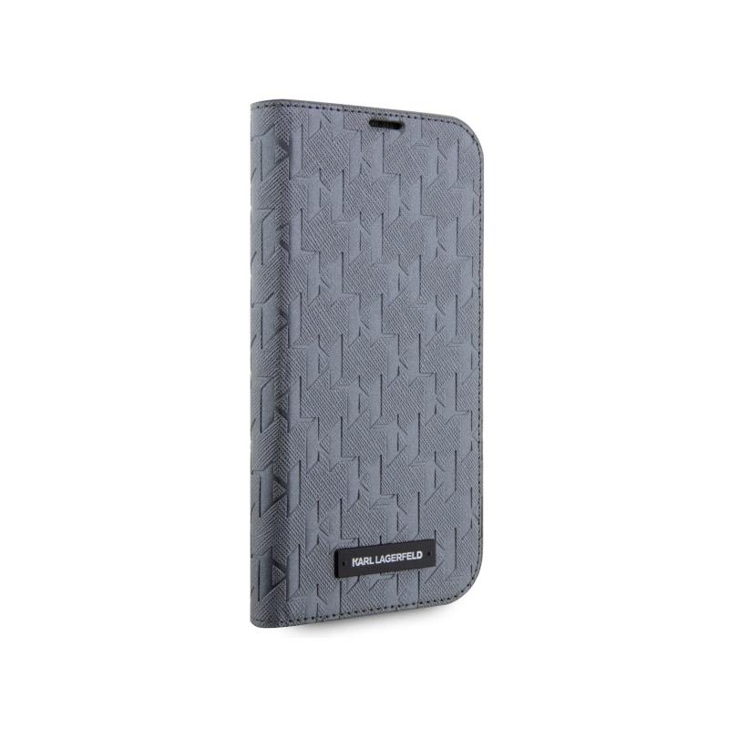 Karl Lagerfeld Booktype Saffiano Monogram - Etui Iphone 14 Pro (Srebrny)