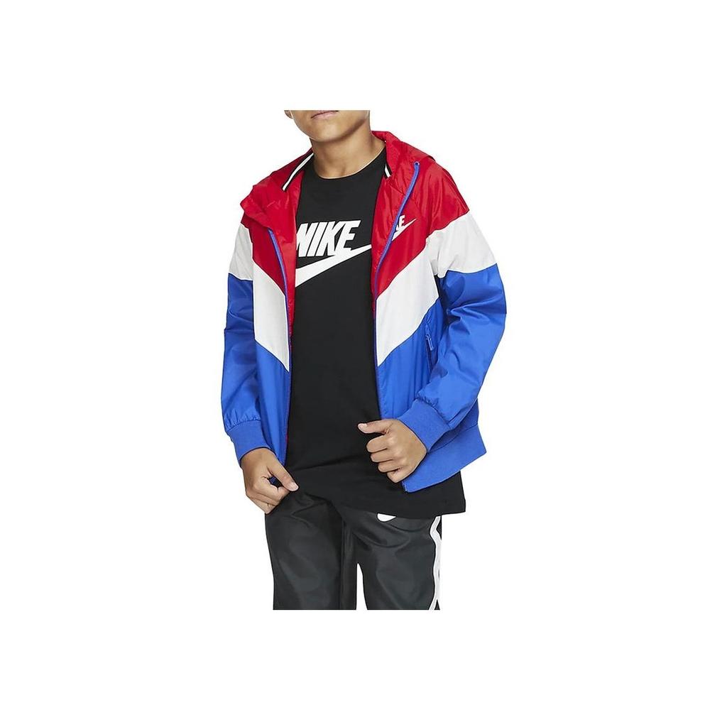 Nike Kids Patchwork Casual Hooded Jacket Kids Outerwear Red White Blue CJ6722-657