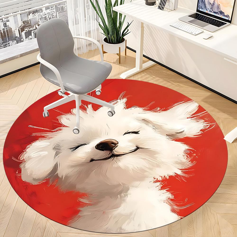 1PC Puppy Pet Office Round Area Rug,  Mat Suitable ForOffice, Under Office Chairs Bedroom Living Room Home Decor, Room Deco