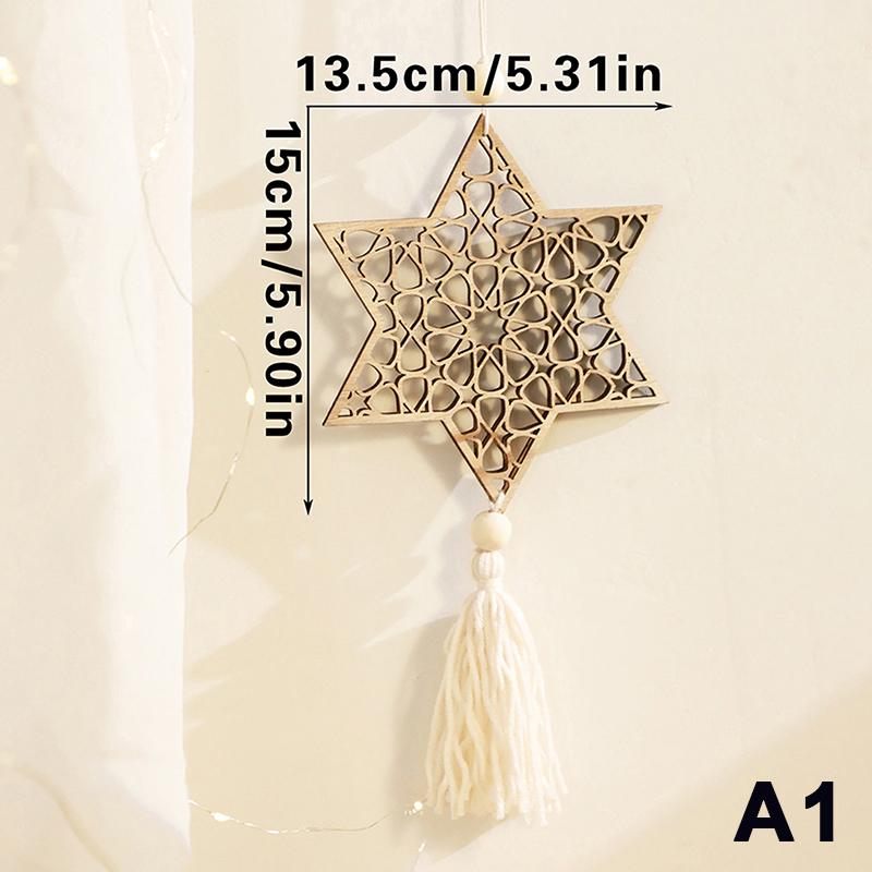 Warme Stern Mond Holzornamente Holz Ramadan Hängeornamente mit Quasten Pography Hintergrund Dekoration Heim Wanddeko