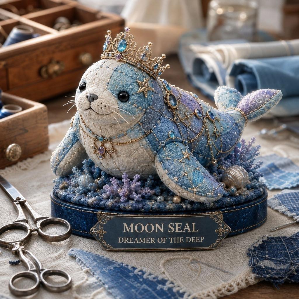 Patchwork DIY Kit for Seal Plush Toy with Embellishments and Detailed Instructions for Handmade Craft Project