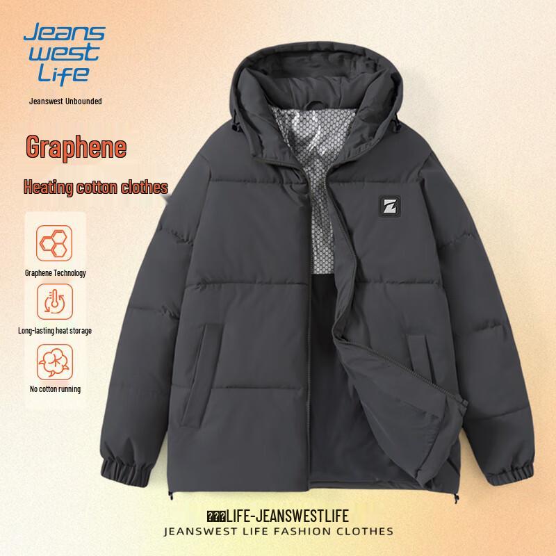 JEANSWEST LIFE Veste d'hiver matelassée à capuche doublée de polaire au graphène pour homme