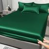 1 Einfaches Modernes Satin Unifarbenes Spannbettlaken, Dunkelgrüne Farbe Eisseide Tagesdecke für Schlafzimmer, Bettwäsche (Ohne Kissenbezüge)