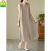 2026 New Summer Casual Sleeveless Cotton Linen Dress - Slimming, Loose Fit, Solid Color