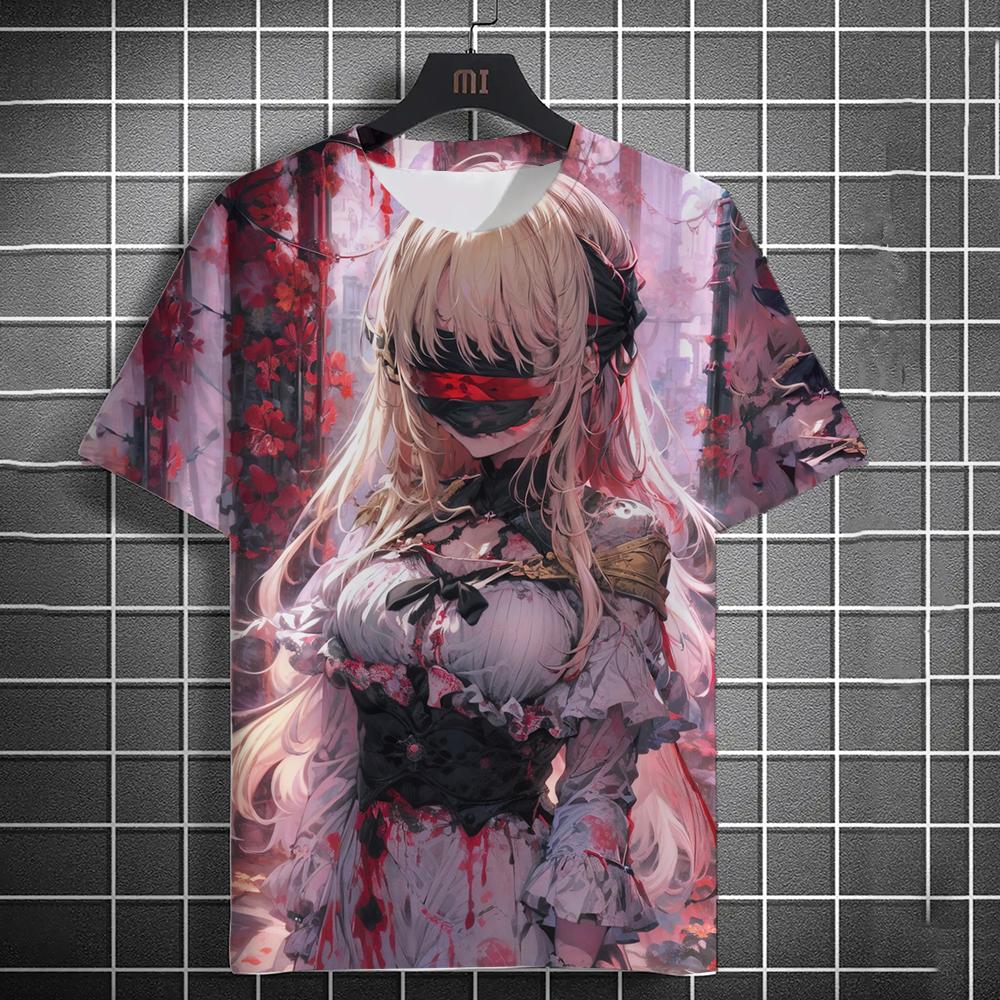 Summer New Men's Casual Short Sleeve T-Shirt Halloween Vampire Anime Girl Comfortable Breathable Retro Printed Short Sleeve
