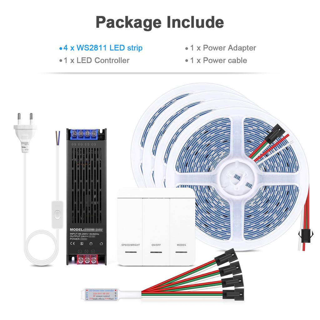 Smart Addressable Pixel WS2811 LED Strip Light 1-4pcs 5M 10M Running Water Flow Chasing LED Tape For Wall Ceiling Cabinet Decor
